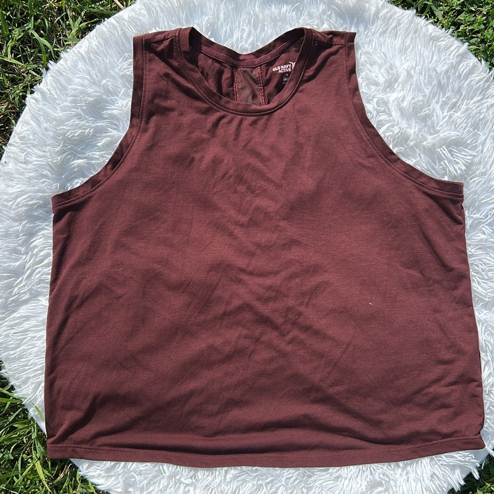🩶5/$30 Old Navy Active Burgundy Muscle Tee Tabk Top with Mesh On Back Size XL